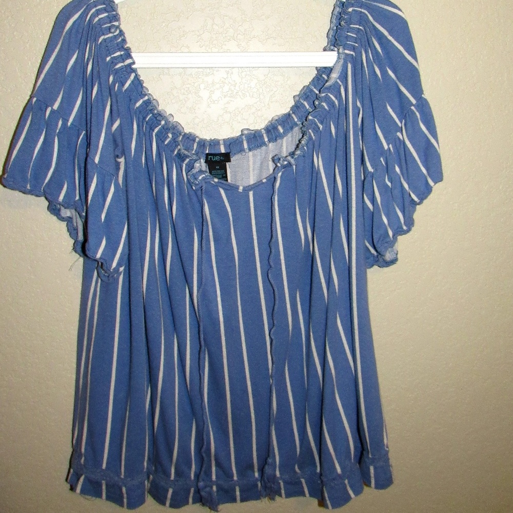 Blue Striped Off The Shoulder Shirt